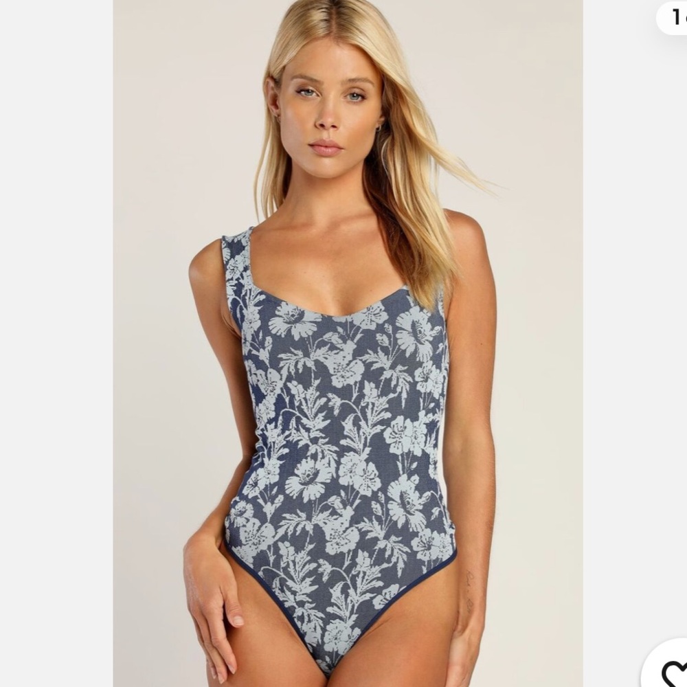 Free people floral indigo bodysuit
